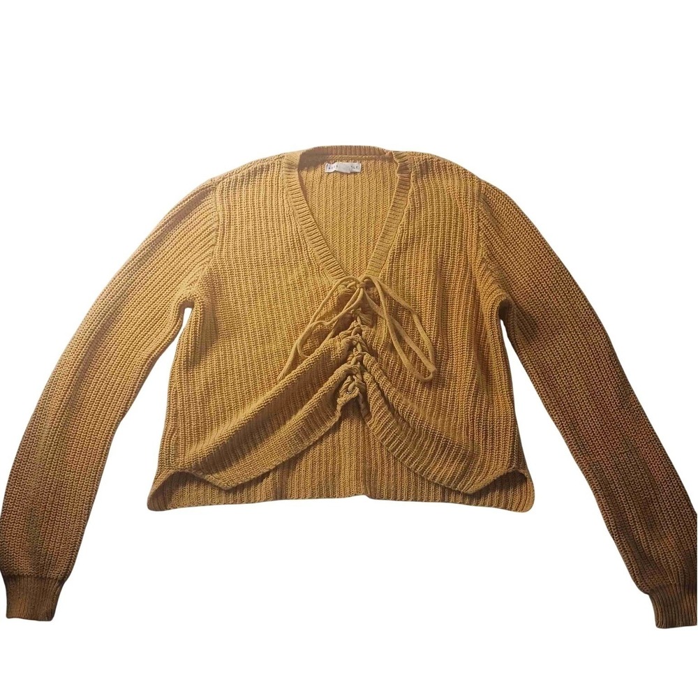 Aeropostale Tie Front Knit Sweater M Ruched Cropped Casual‎ Prep Cozy Academia
